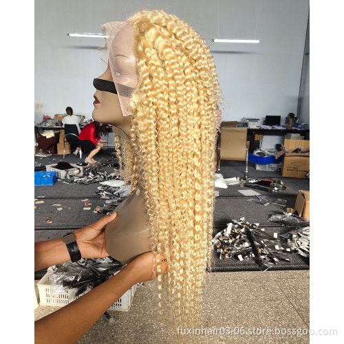 Guangzhou Vendors 613 Curly Lace Front Wigs Natural Hairline Blonde Deep Wave Closure Frontal Human Hair Wig 613 Full Lace Wig
